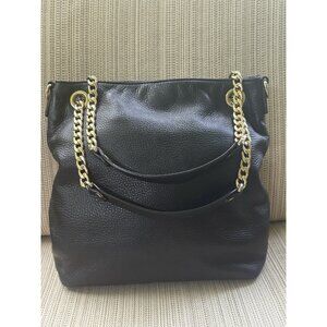 Michael Kors Black Pebbled Leather Gold Chain Shoulder Handbag Purse Satchel